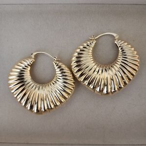 Gold Filled Large Scalloped Hoop Earrings
